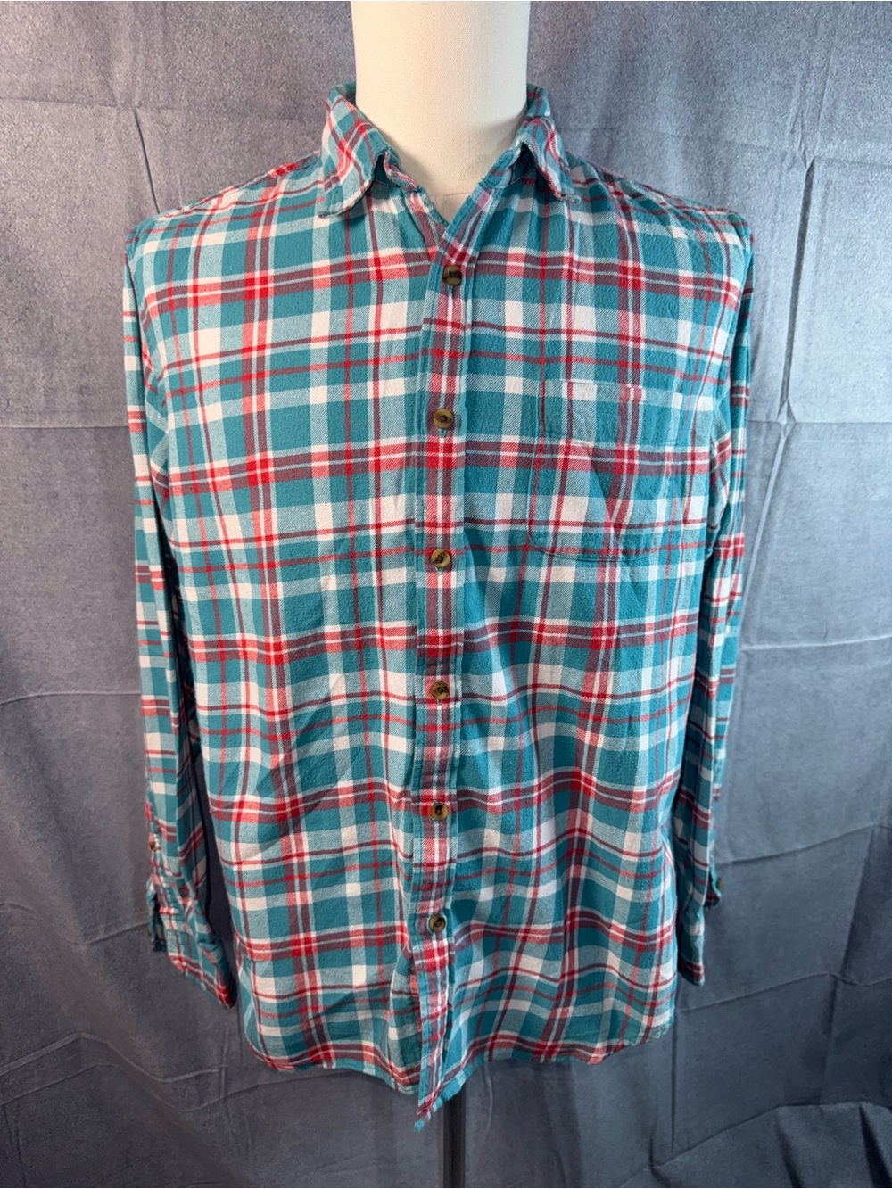 2264-J. Crew Teal and Red Plaid Button-Down Shirt